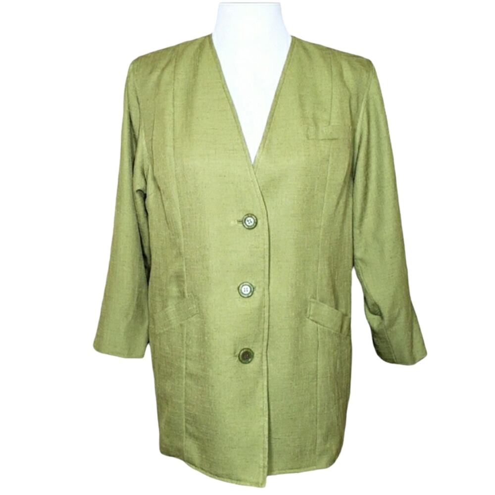Vintage Blazer Green Collarless 80s - Picture 2 of 6